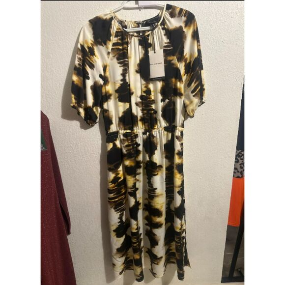 04 Who What Wear Brown & Black Abstract Tie-Dye Midi Dress - Picture 2 of 4